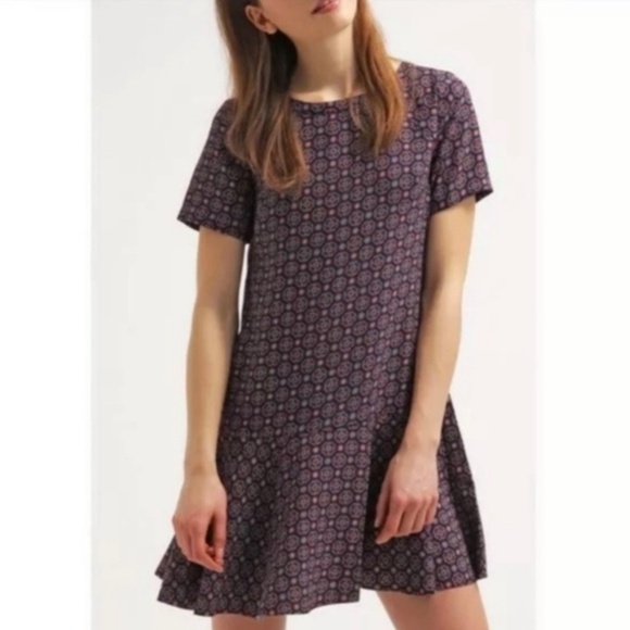 Banana Republic Multicolor Printed Short Sleeve Flounce Mini Dress Size 00P - Picture 1 of 5